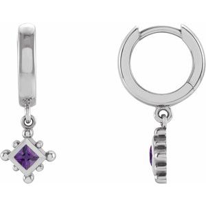 Amethyst Square Bezel-Set Hoop Earrings in Gold and Platinum
