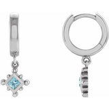 Aquamarine Square Bezel-Set Hoop Earrings in Gold and Platinum
