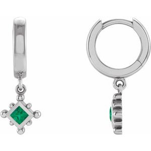 Emerald Square Bezel-Set Hoop Earrings in Gold and Platinum