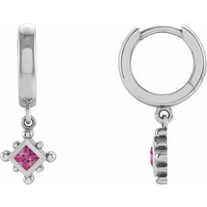 Pink Tourmaline Square Bezel-Set Hoop Earrings in Gold and Platinum