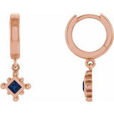 Blue Sapphire Square Bezel-Set Hoop Earrings in Gold and Platinum
