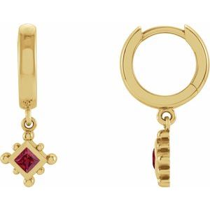 Ruby Square Bezel-Set Hoop Earrings in Gold and Platinum