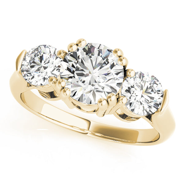 Dazzling Three-Stone Ring Round Diamond Engagement Ring — 9K/18K Gold & Platinum