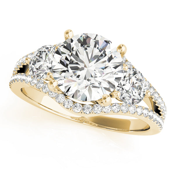 Gold ring with a large diamond and smaller diamonds on the band 