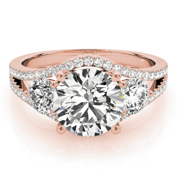 Rose gold ring with a large diamond and smaller diamonds 