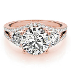 Rose gold ring with a large diamond and smaller diamonds 