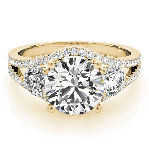Gold ring with a large diamond and smaller diamonds 