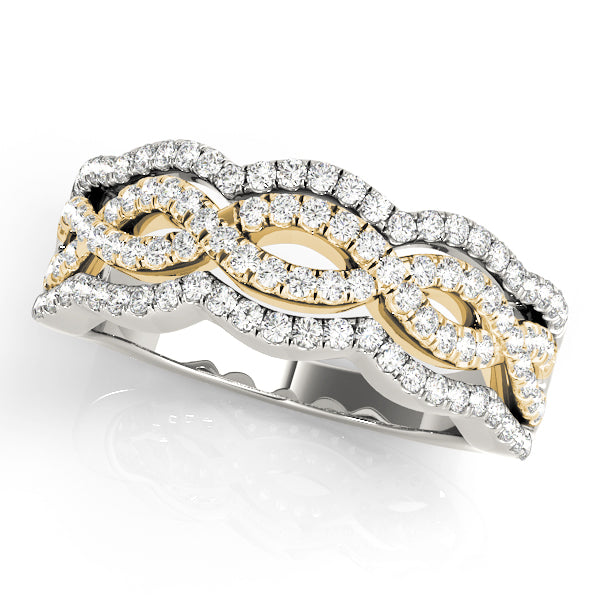 Infinity Multirow Split Prong Half Eternity Ring in Gold & Platinum