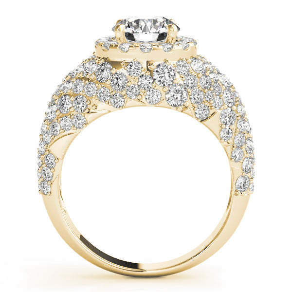 Radiant Fashion Band Round Diamond Engagement Ring — 9K/18K Gold & Platinum