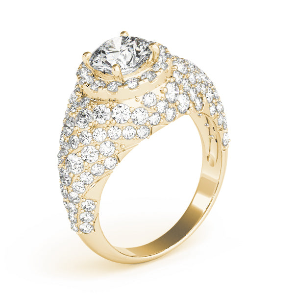 Radiant Fashion Band Round Diamond Engagement Ring — 9K/18K Gold & Platinum