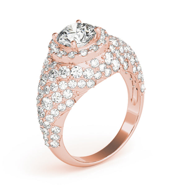 Radiant Fashion Band Round Diamond Engagement Ring — 9K/18K Gold & Platinum