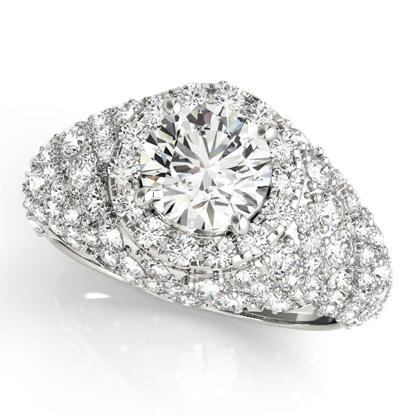 Radiant Fashion Band Round Diamond Engagement Ring — 9K/18K Gold & Platinum
