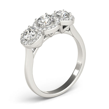 3 Stone Round Brilliant Shape Halo Diamond Engagement Ring Plain Band