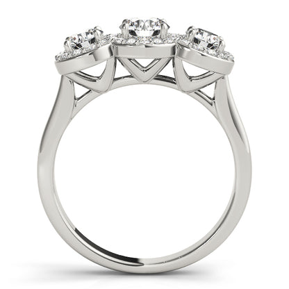 3 Stone Round Brilliant Shape Halo Diamond Engagement Ring Plain Band