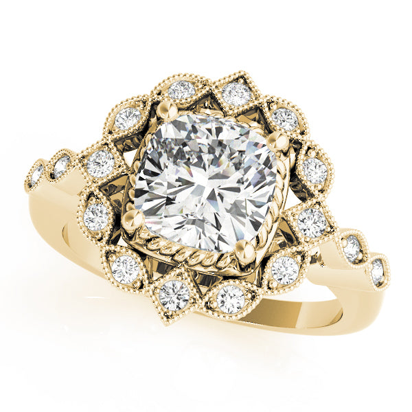 Regal Color Rings Cushion Diamond Engagement Ring — 9K/18K Gold & Platinum