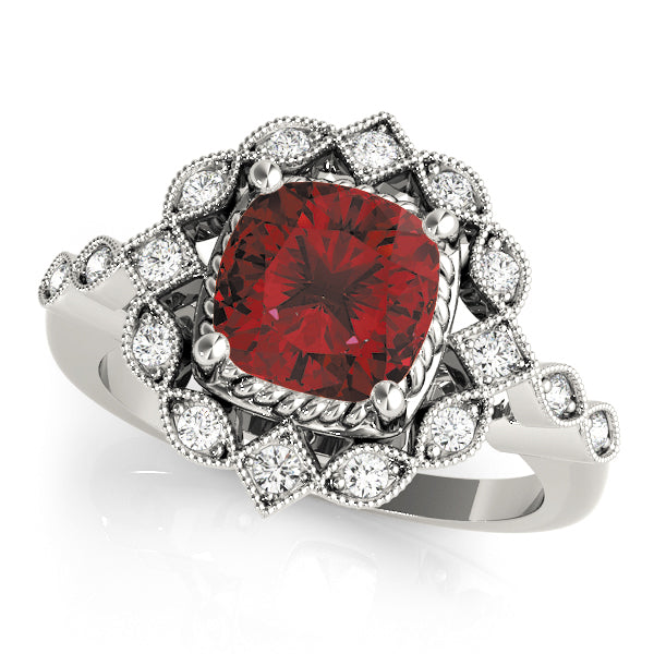 Regal Color Rings Cushion Diamond Engagement Ring — 9K/18K Gold & Platinum