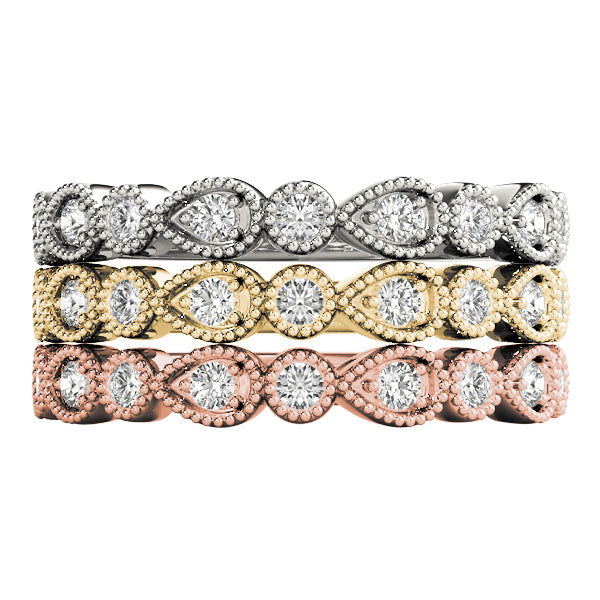 Alternating Pear & Round Diamond Half Eternity Ring in Gold & Platinum