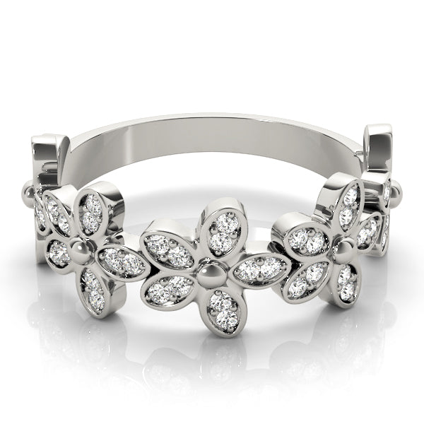 Nature Inspired Floral Stackable Half Eternity Ring in Gold & Platinum