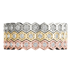 Hexagon Shaped Stackable Half Eternity Ring in Gold & Platinum