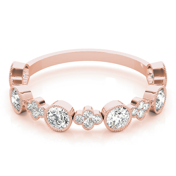 Round & Clover Milgrain Half Eternity Ring in Gold & Platinum