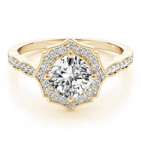 Dazzling Scalloped Halo Ring Cushion Diamond Engagement Ring — 9K/18K Gold & Platinum