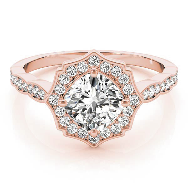 Dazzling Scalloped Halo Ring Cushion Diamond Engagement Ring — 9K/18K Gold & Platinum
