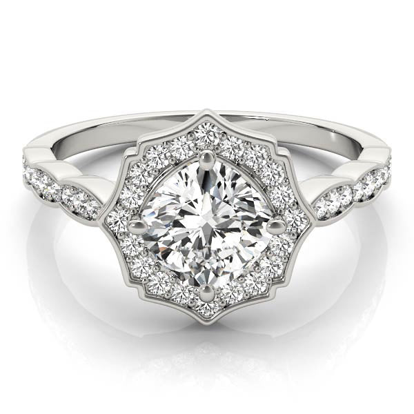 Dazzling Scalloped Halo Ring Cushion Diamond Engagement Ring — 9K/18K Gold & Platinum