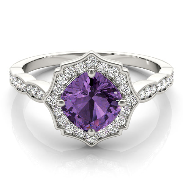 Dazzling Scalloped Halo Ring Cushion Diamond Engagement Ring — 9K/18K Gold & Platinum