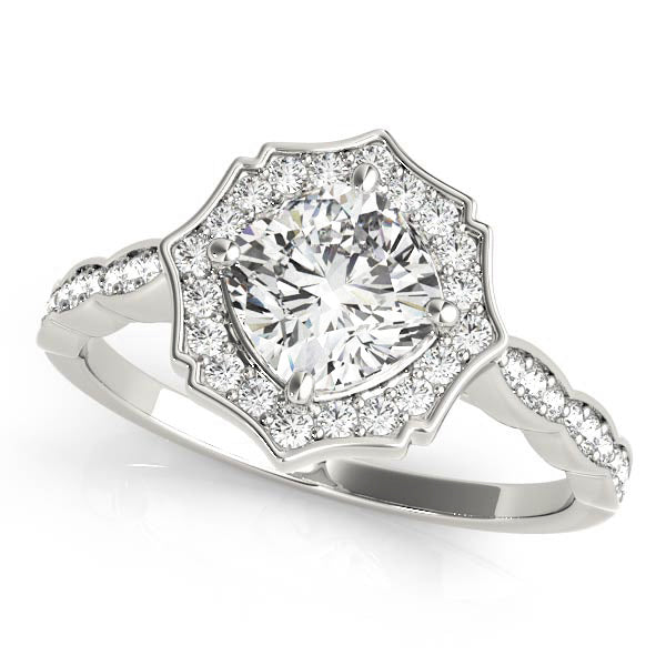 Dazzling Scalloped Halo Ring Cushion Diamond Engagement Ring — 9K/18K Gold & Platinum