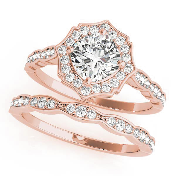 Dazzling Scalloped Halo Ring Cushion Diamond Engagement Ring — 9K/18K Gold & Platinum
