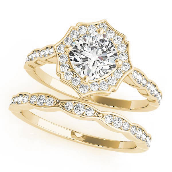Dazzling Scalloped Halo Ring Cushion Diamond Engagement Ring — 9K/18K Gold & Platinum