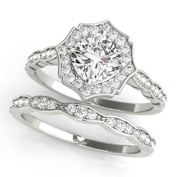 Dazzling Scalloped Halo Ring Cushion Diamond Engagement Ring — 9K/18K Gold & Platinum