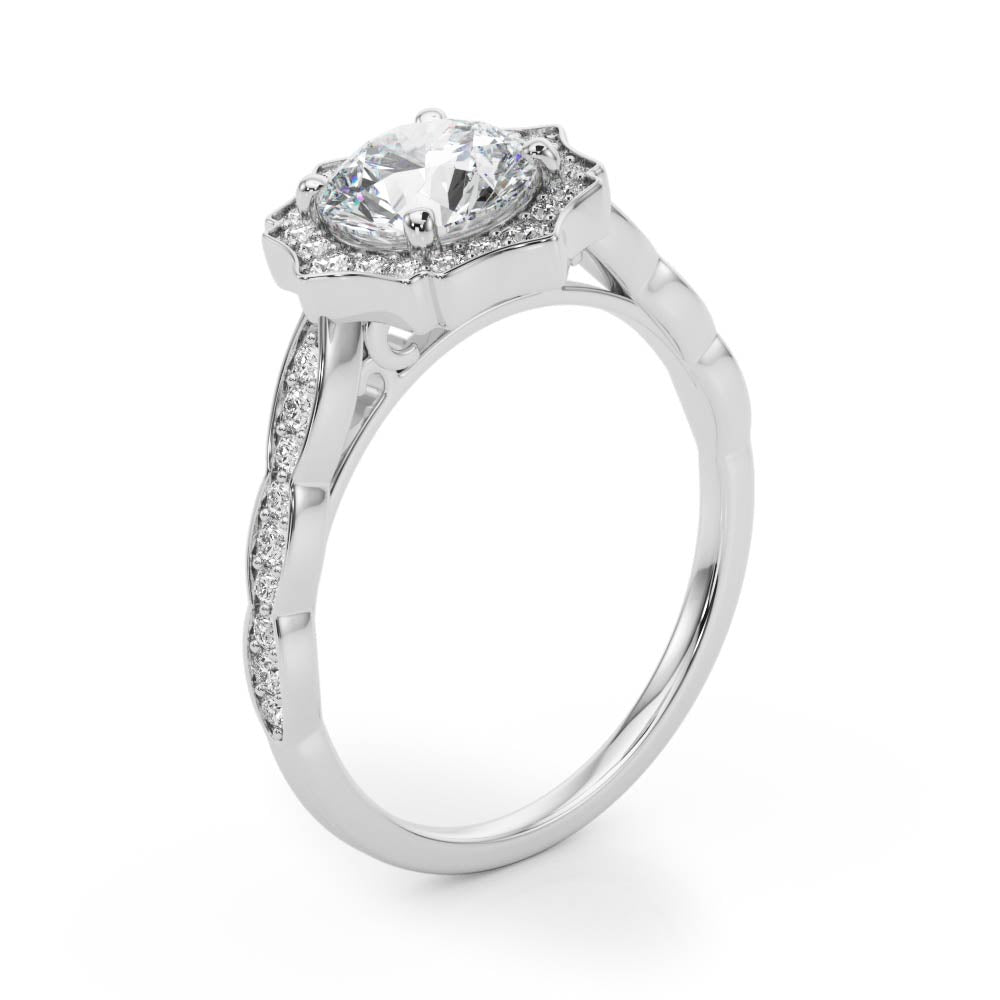 Splendid Scalloped Halo Ring Round Diamond Engagement Ring — 9K/18K Gold & Platinum