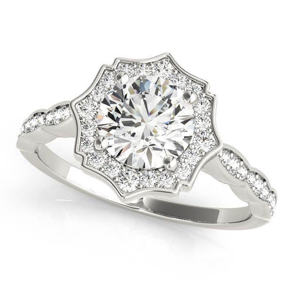 Splendid Scalloped Halo Ring Round Diamond Engagement Ring — 9K/18K Gold & Platinum