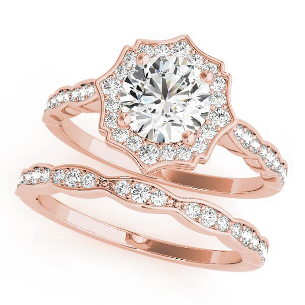 Splendid Scalloped Halo Ring Round Diamond Engagement Ring — 9K/18K Gold & Platinum