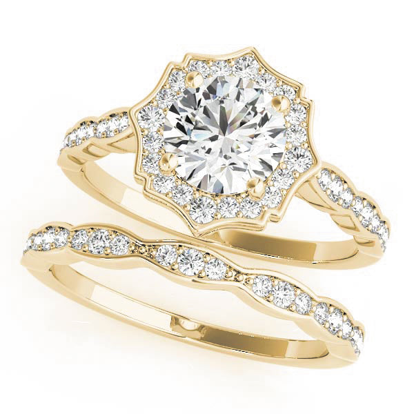 Splendid Scalloped Halo Ring Round Diamond Engagement Ring — 9K/18K Gold & Platinum