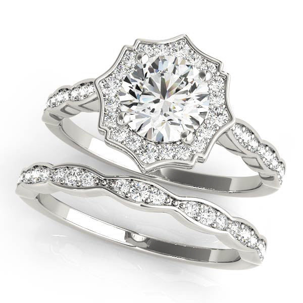 Splendid Scalloped Halo Ring Round Diamond Engagement Ring — 9K/18K Gold & Platinum