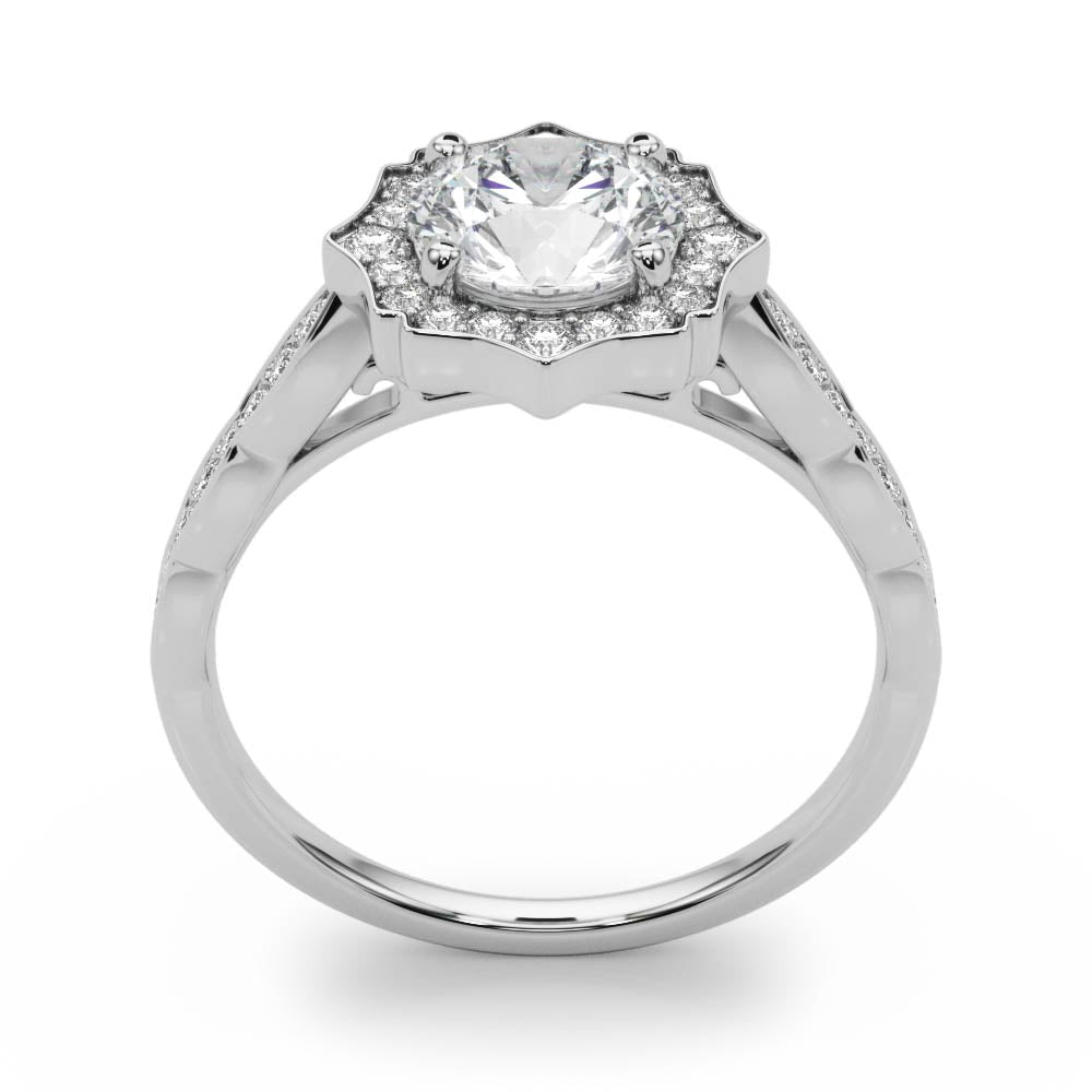Splendid Scalloped Halo Ring Round Diamond Engagement Ring — 9K/18K Gold & Platinum