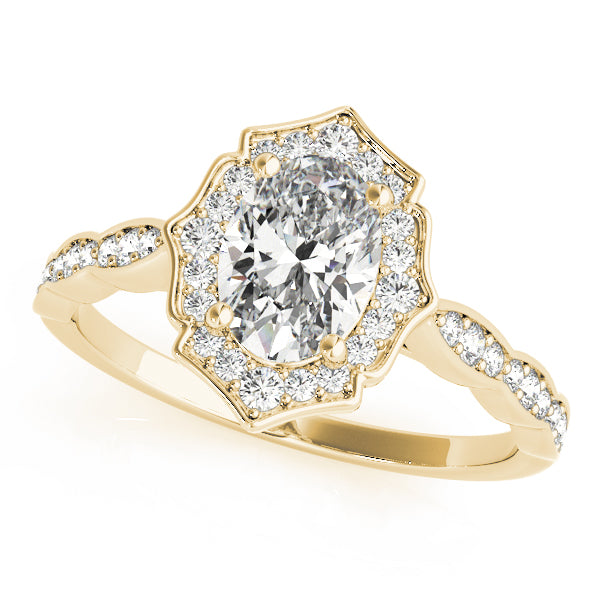 Crowned Scalloped Halo Ring Oval Diamond Engagement Ring — 9K/18K Gold & Platinum