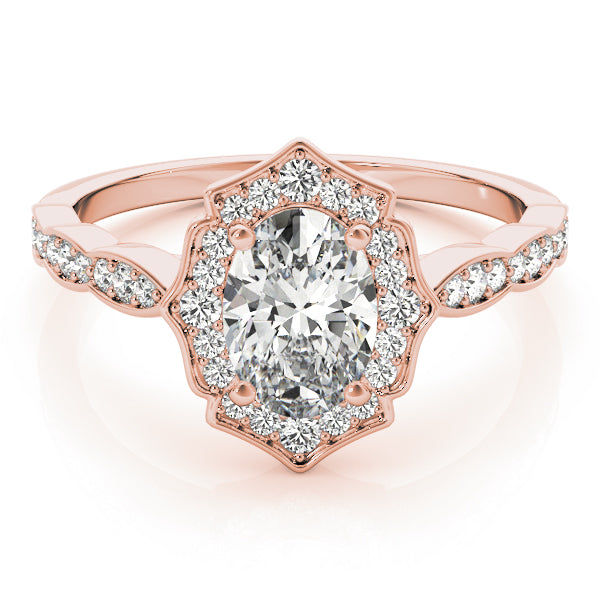 Crowned Scalloped Halo Ring Oval Diamond Engagement Ring — 9K/18K Gold & Platinum