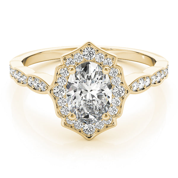 Crowned Scalloped Halo Ring Oval Diamond Engagement Ring — 9K/18K Gold & Platinum