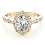 Crowned Scalloped Halo Ring Oval Diamond Engagement Ring — 9K/18K Gold & Platinum