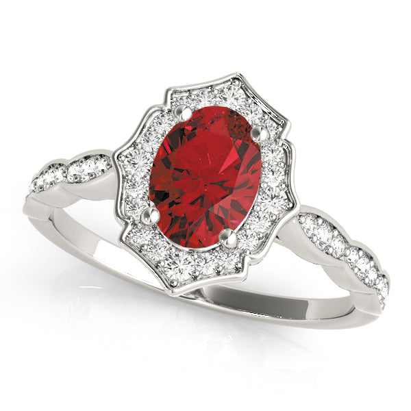 Crowned Scalloped Halo Ring Oval Diamond Engagement Ring — 9K/18K Gold & Platinum