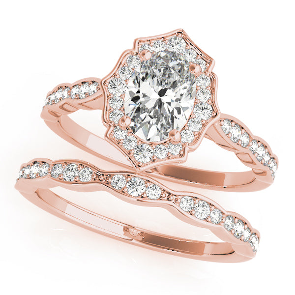 Crowned Scalloped Halo Ring Oval Diamond Engagement Ring — 9K/18K Gold & Platinum