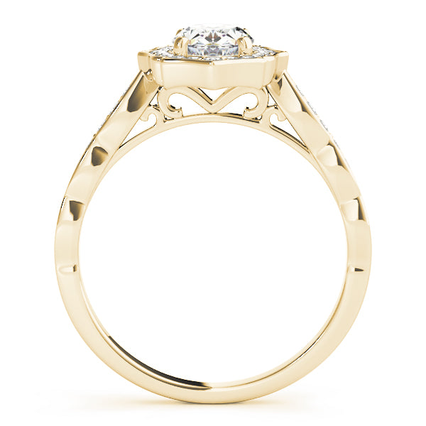 Crowned Scalloped Halo Ring Oval Diamond Engagement Ring — 9K/18K Gold & Platinum