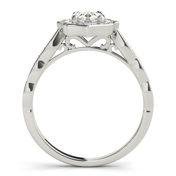 Crowned Scalloped Halo Ring Oval Diamond Engagement Ring — 9K/18K Gold & Platinum