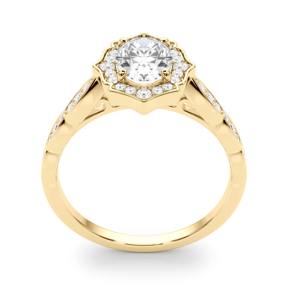 Crowned Scalloped Halo Ring Oval Diamond Engagement Ring — 9K/18K Gold & Platinum
