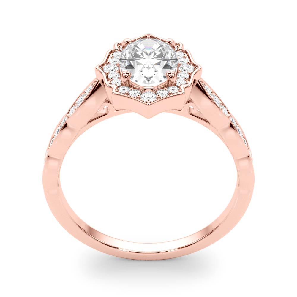 Crowned Scalloped Halo Ring Oval Diamond Engagement Ring — 9K/18K Gold & Platinum
