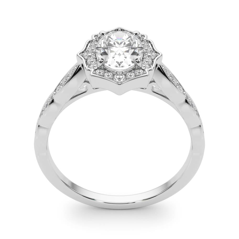 Crowned Scalloped Halo Ring Oval Diamond Engagement Ring — 9K/18K Gold & Platinum