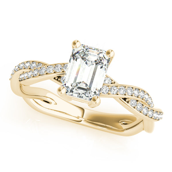 Statement Cut Ring With Braided Shank Emerald Diamond Engagement Ring — 9K/18K Gold & Platinum